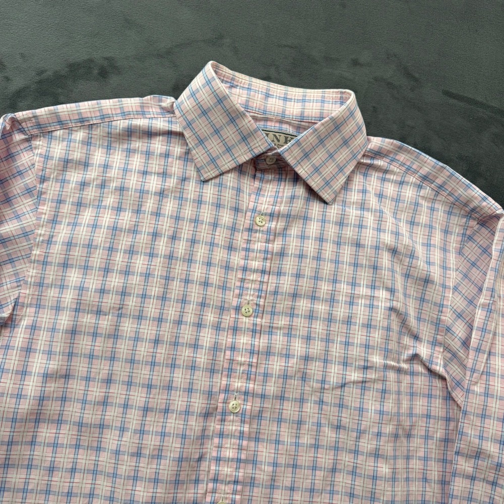 Thomas Pink Jermyn Street London Plaid Cotton French Cuff Shirt Pink 15 33.5